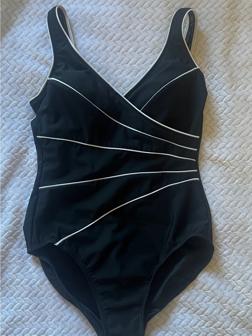 Kirkland Signature Black One-Piece Swimsuit with White Piping Accents